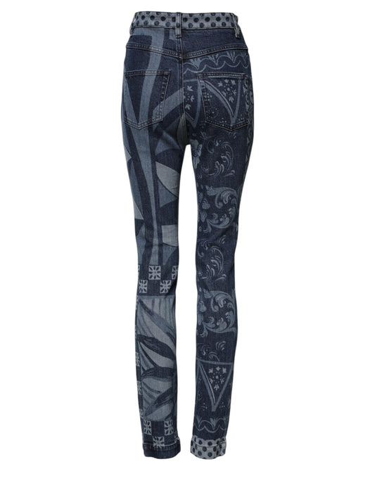 Blue jeans with patterned design on legs