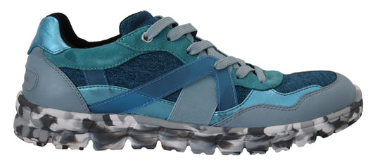 Blue and white sneakers with laces