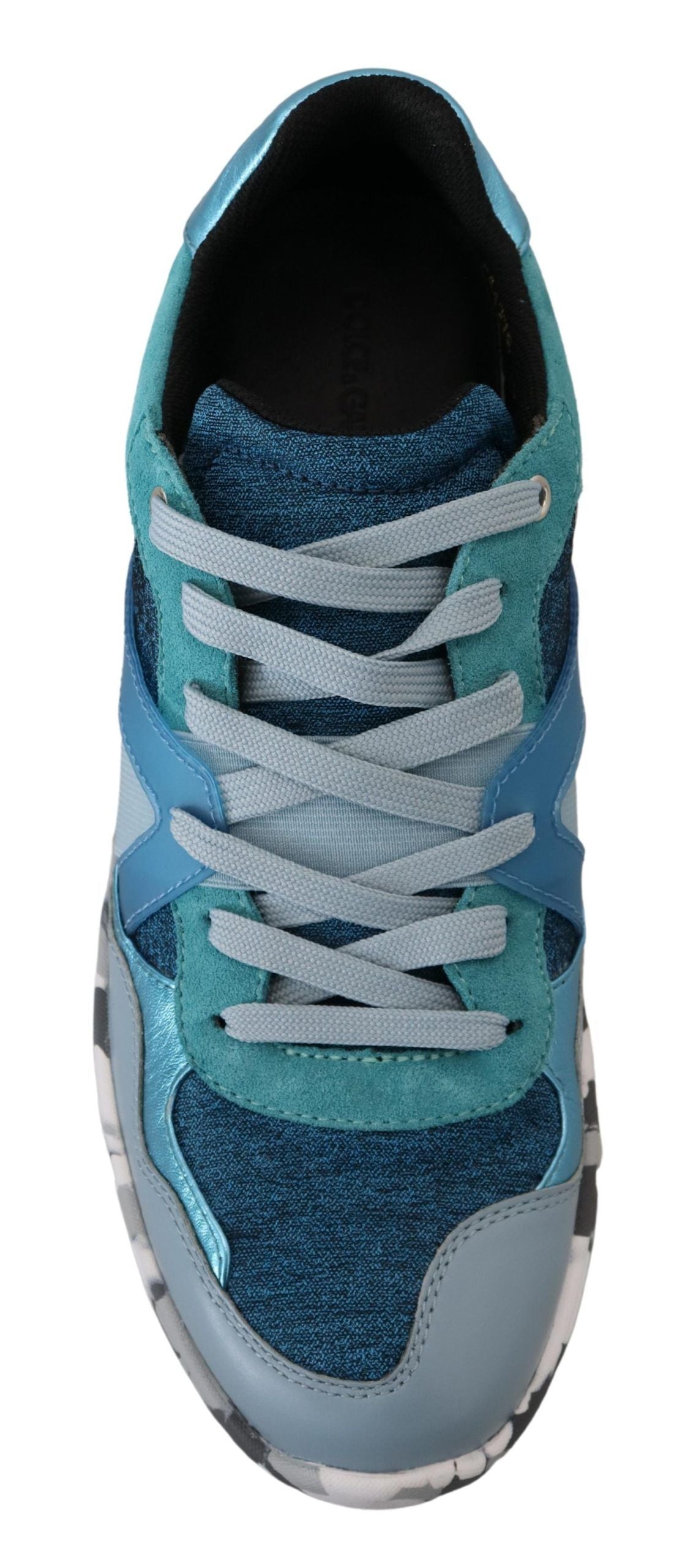 Blue and white sneaker with laces