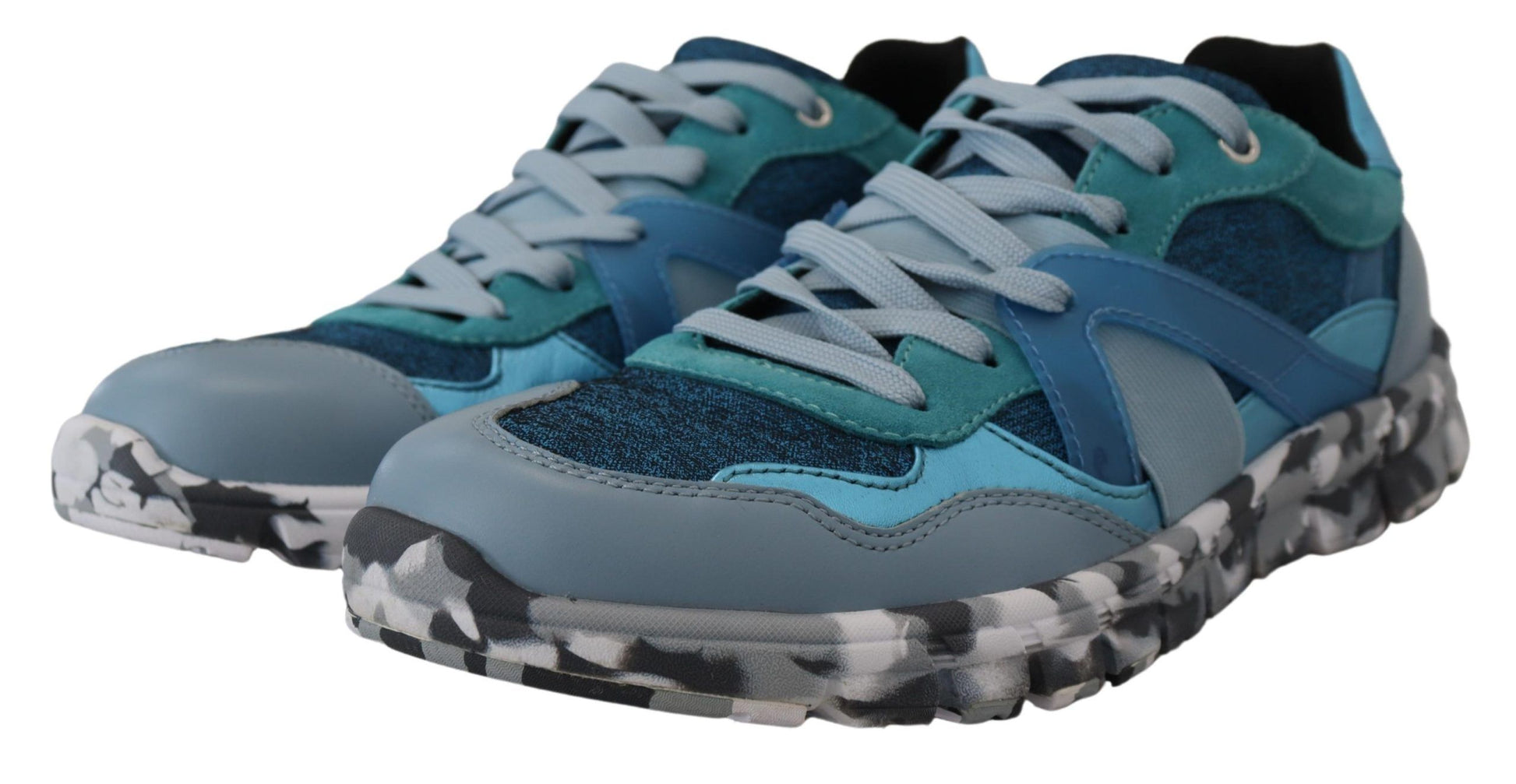 Blue and white sneakers with laces