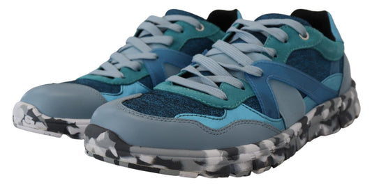 Blue and white sneakers with laces