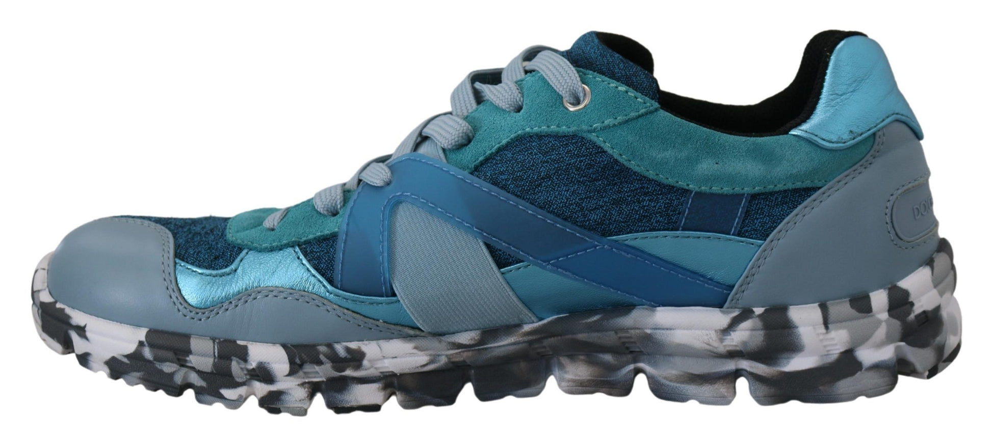 Blue and white hiking shoes with laces