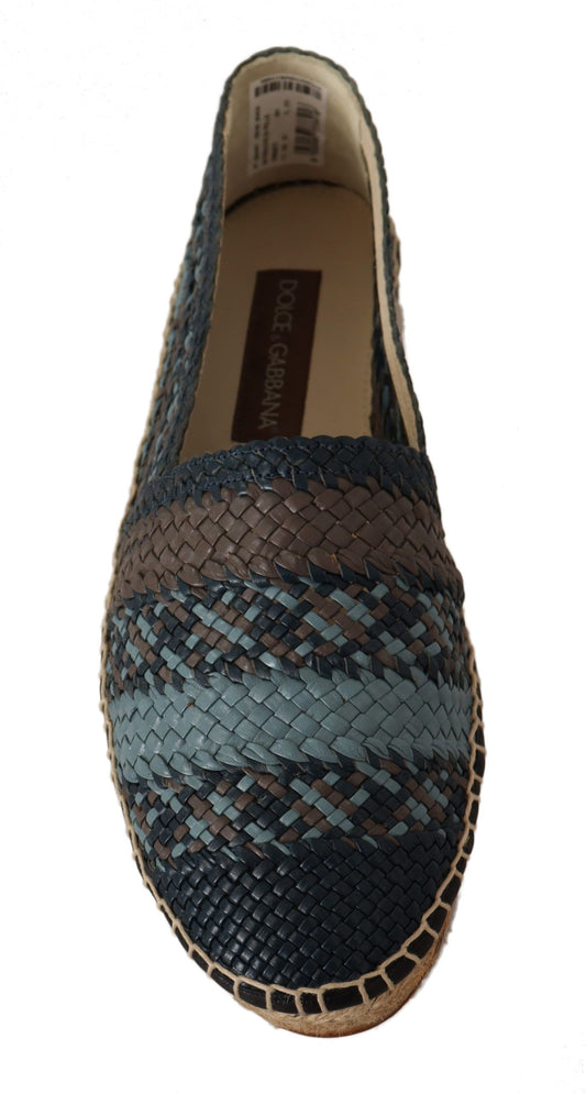 Brown and blue woven women's shoe with tan sole