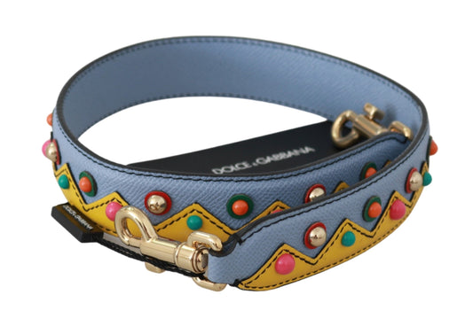 Blue dog collar with colorful beads and gold hardware