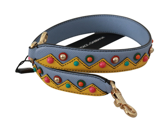 Blue leather dog collar with colorful beads
