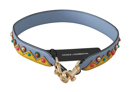 Blue leather collar with colorful beads