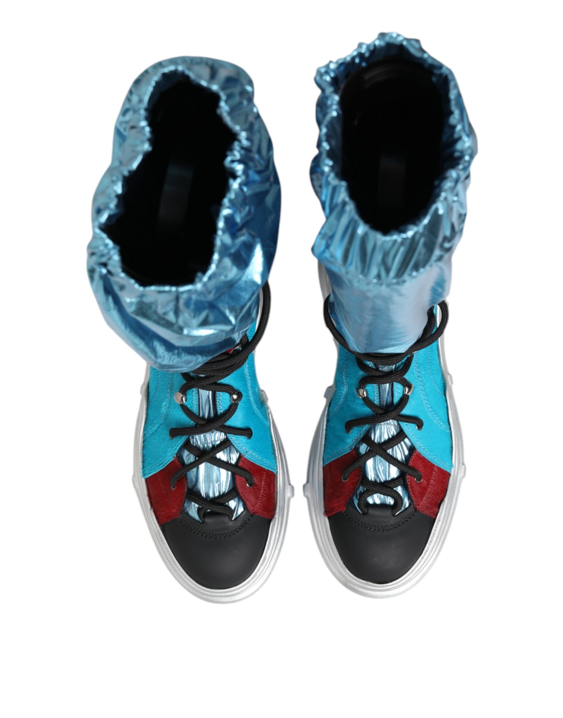 Pair of colorful rain boots with laces