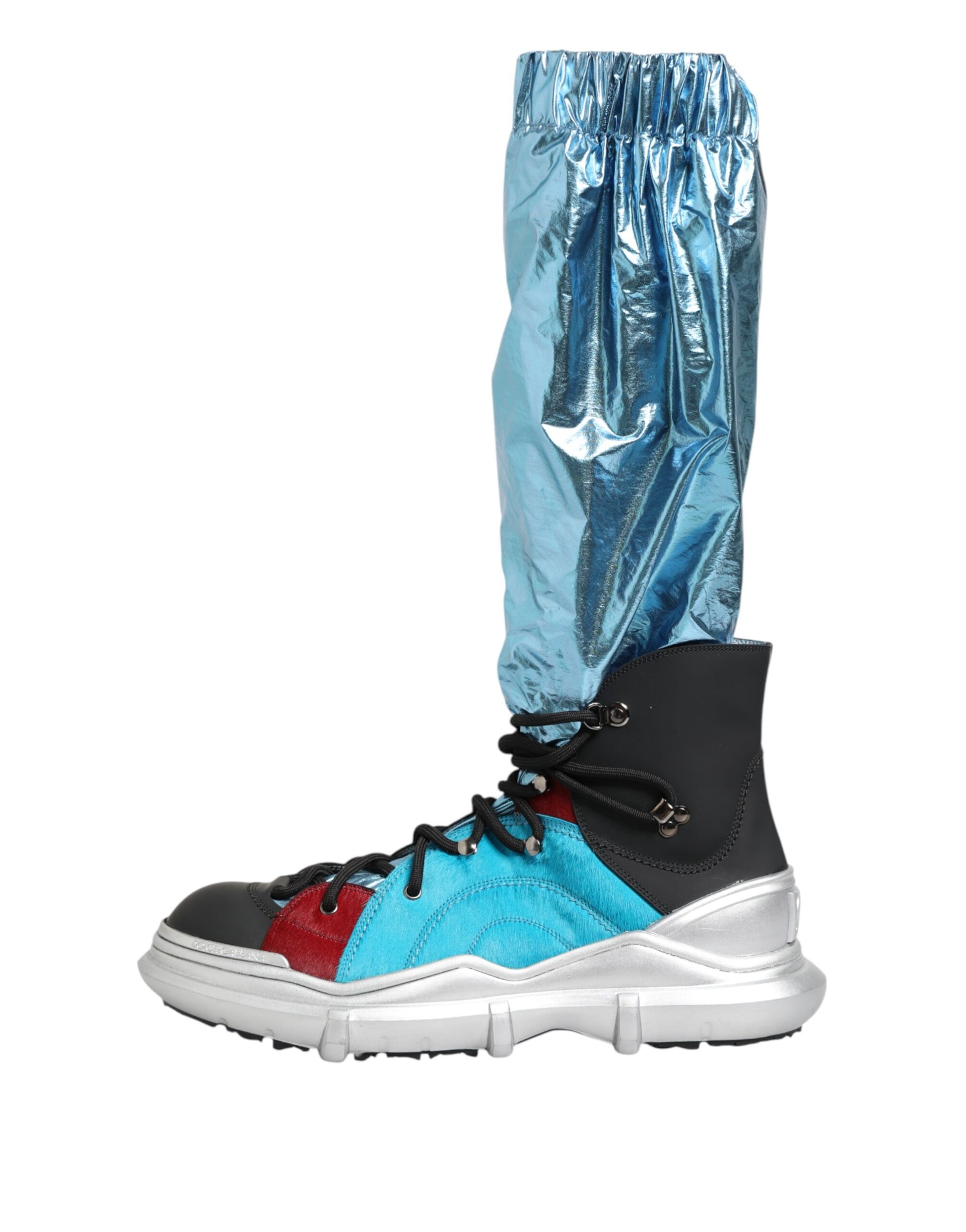 Blue and silver athletic footwear