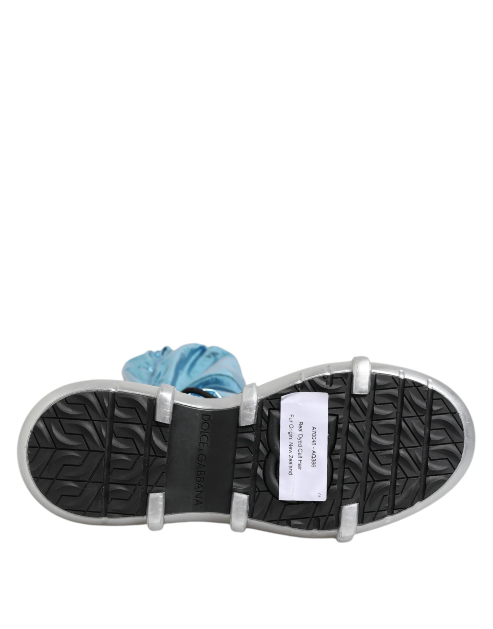 Shoe with a blue tag on the tongue