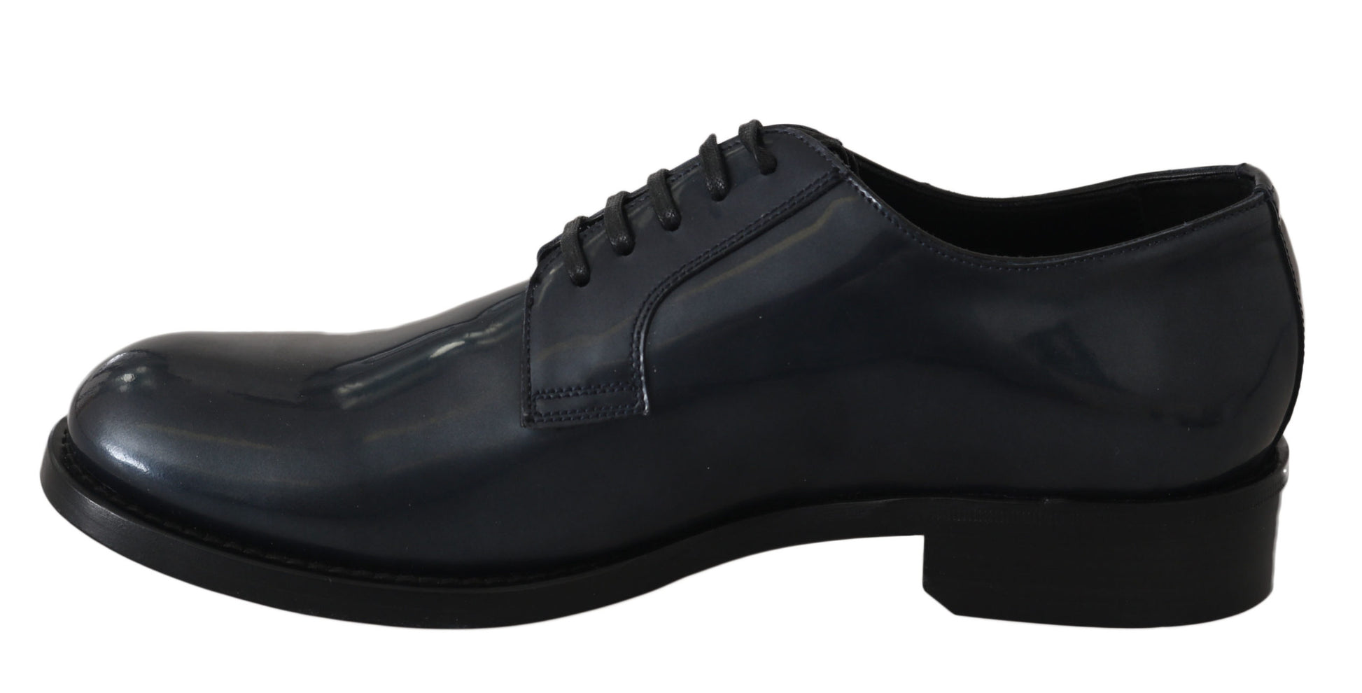 Black dress shoe with laces and a buckle on the side
