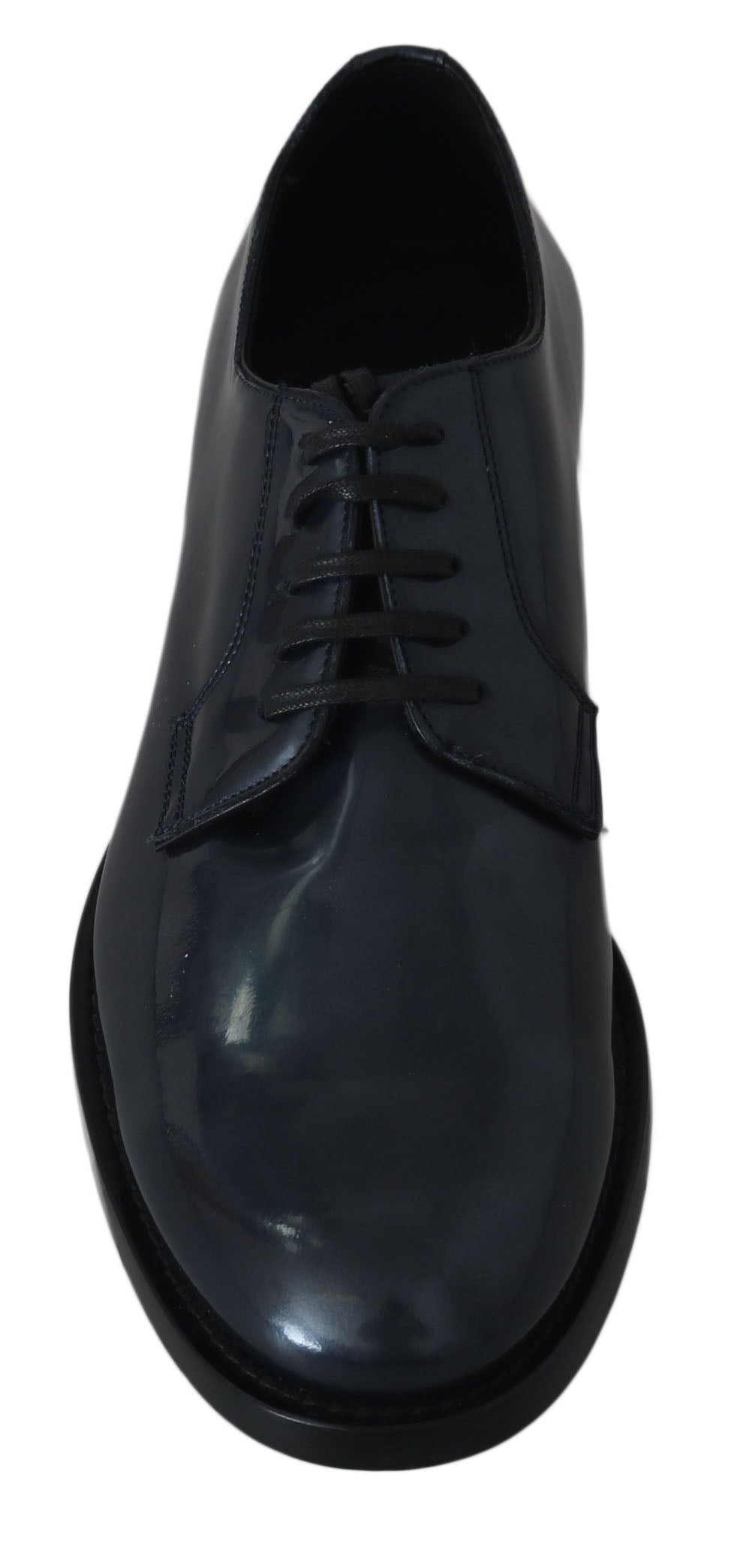 Black leather dress shoe with laces and a small heel