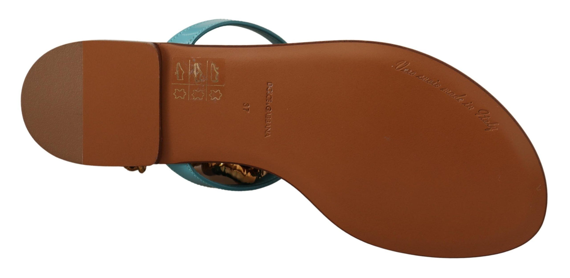 Brown leather shoe with a blue strap and buckle