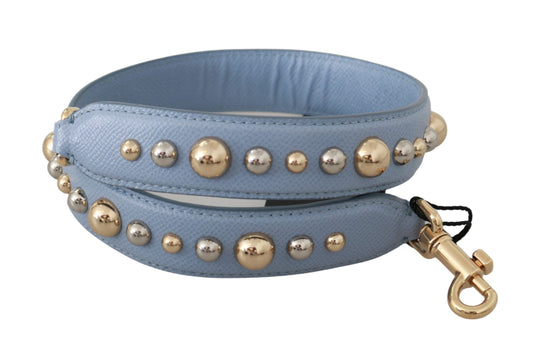 Blue leather dog collar with gold studs