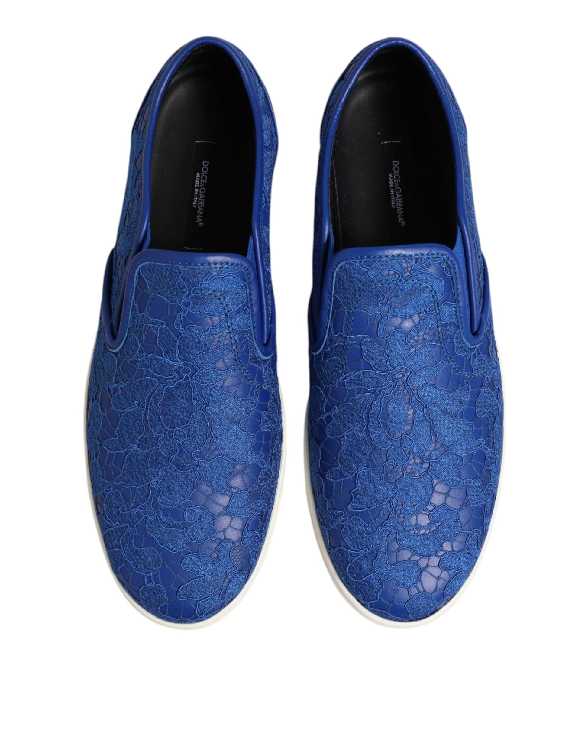 Blue leather lace slip on shoes with embossed design, from Dolce & Gabbana
