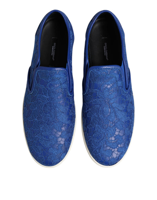 Blue leather lace slip on shoes with embossed design, from Dolce & Gabbana