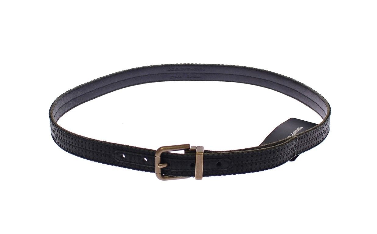 Black leather belt with gold buckle