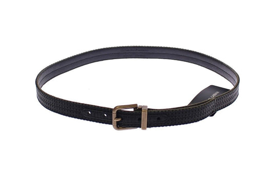 Black leather belt with gold buckle