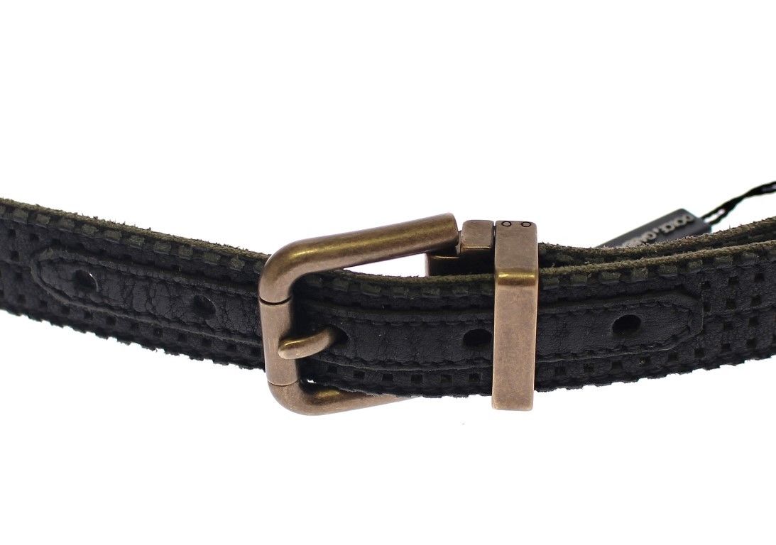 Brown leather belt with copper buckle