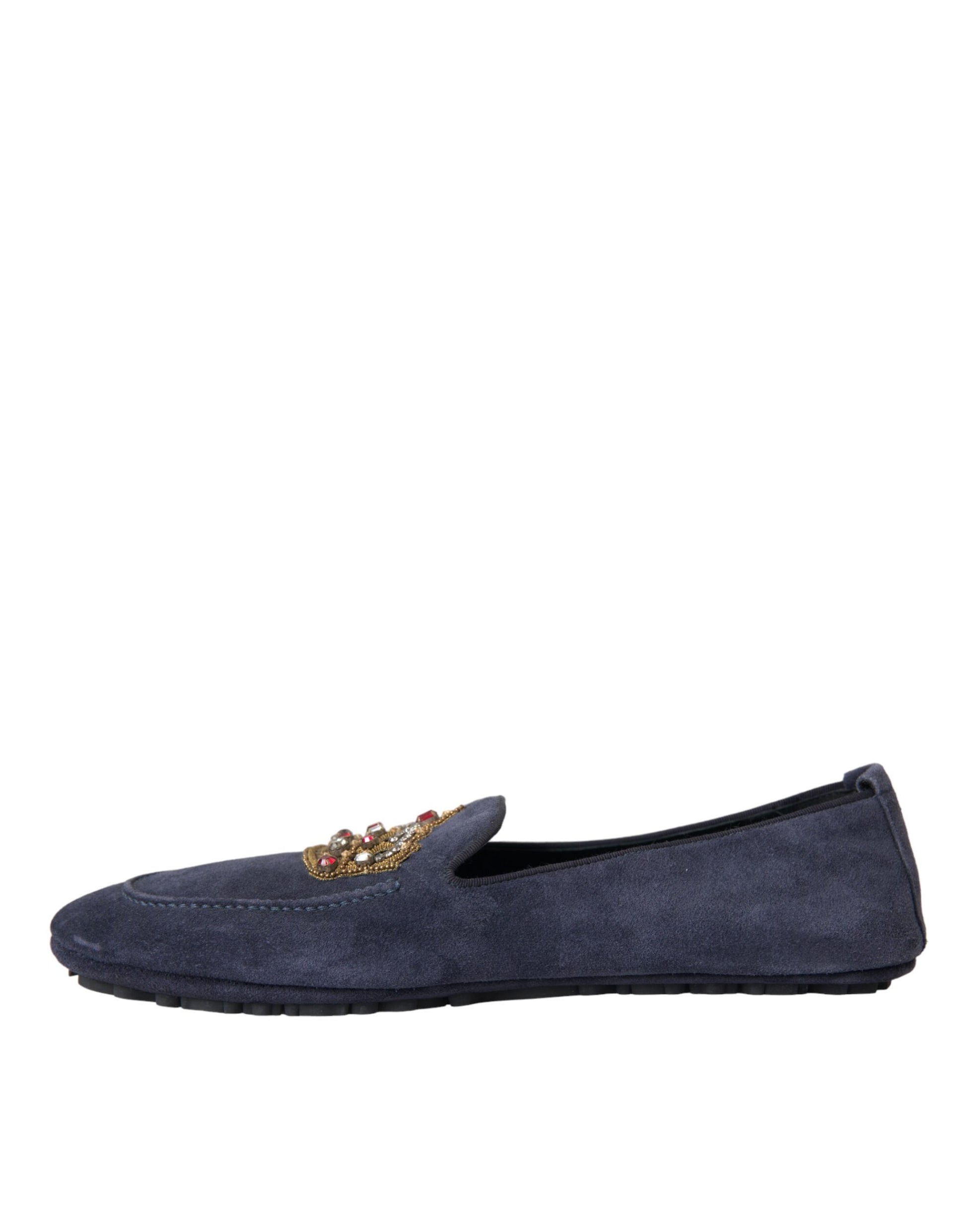 Blue slipper shoe with gold accents