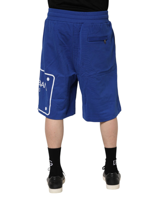 Blue shorts with white logo on leg