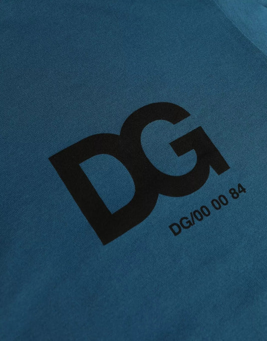 Blue shirt with white logo