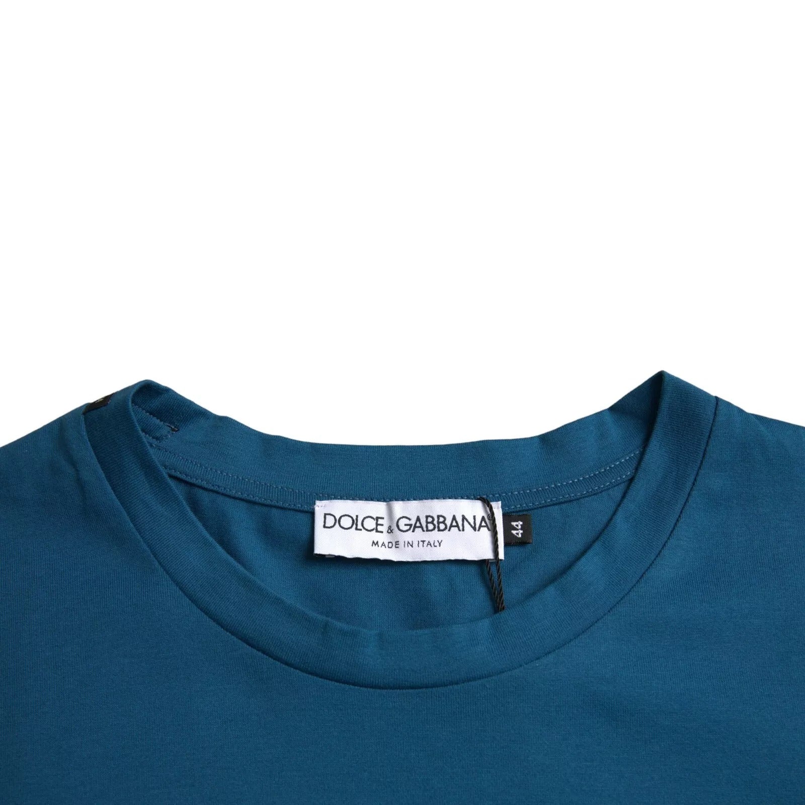 Blue t-shirt on hanger with brand tag