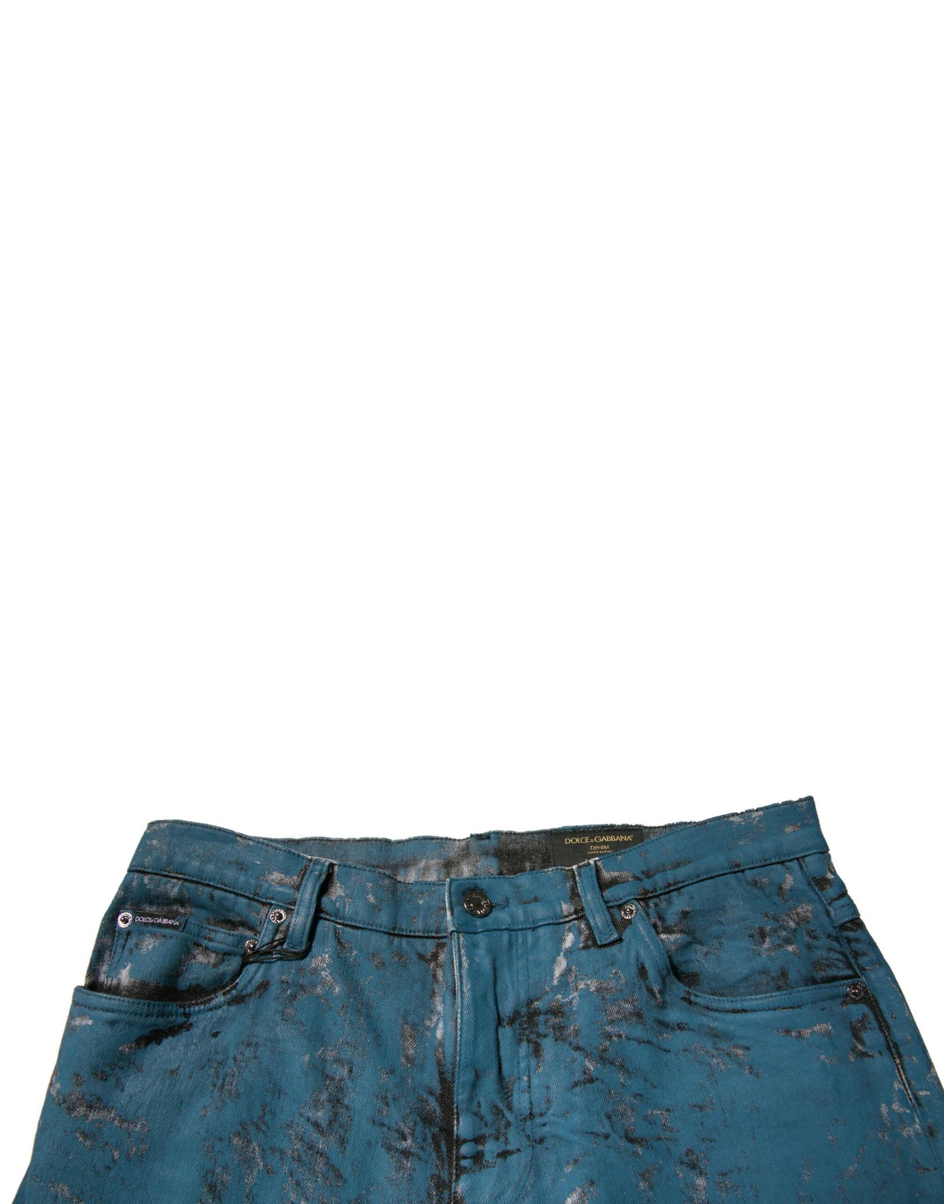 Blue denim shorts with distressed design
