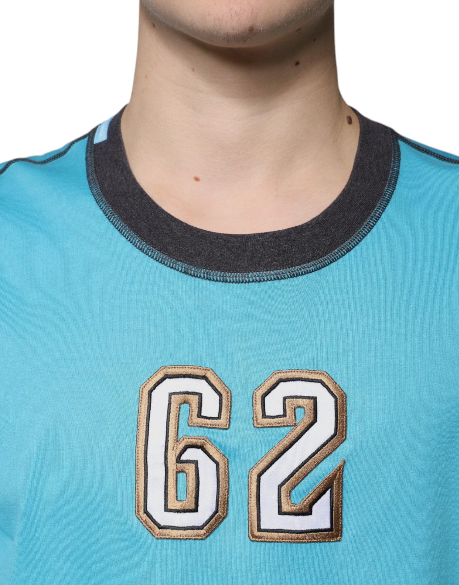 Blue jersey with white number 62 on front