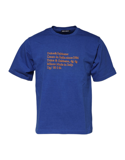 Blue t-shirt with printed text
