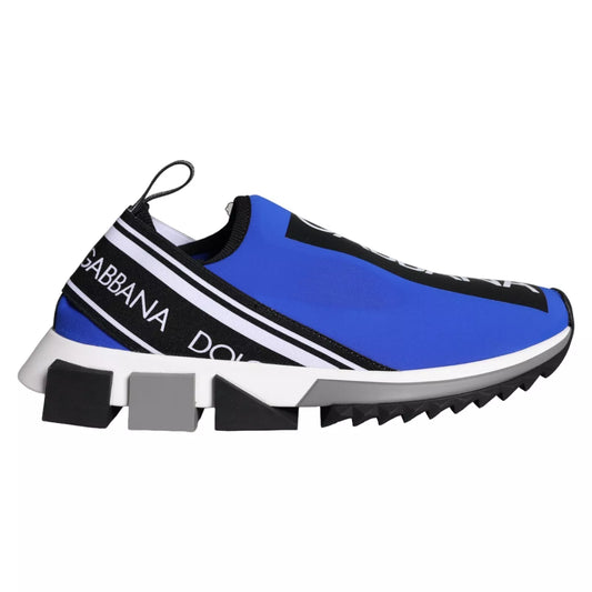 Blue and white sneaker with brand name on side