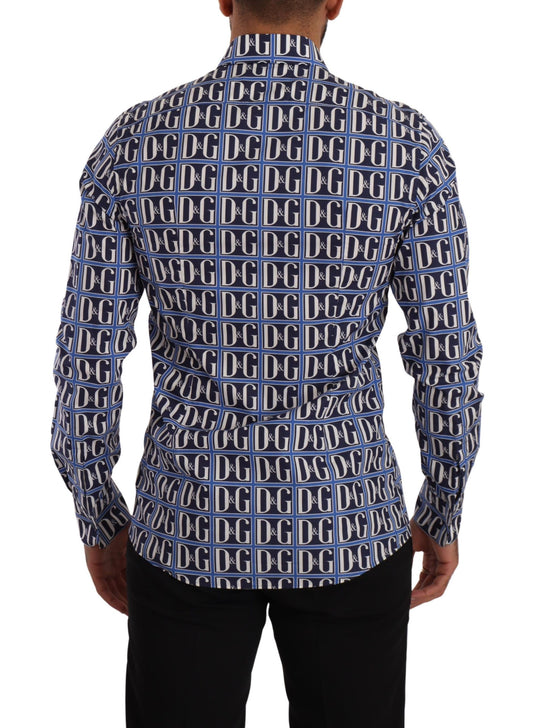 Blue shirt with white lettering