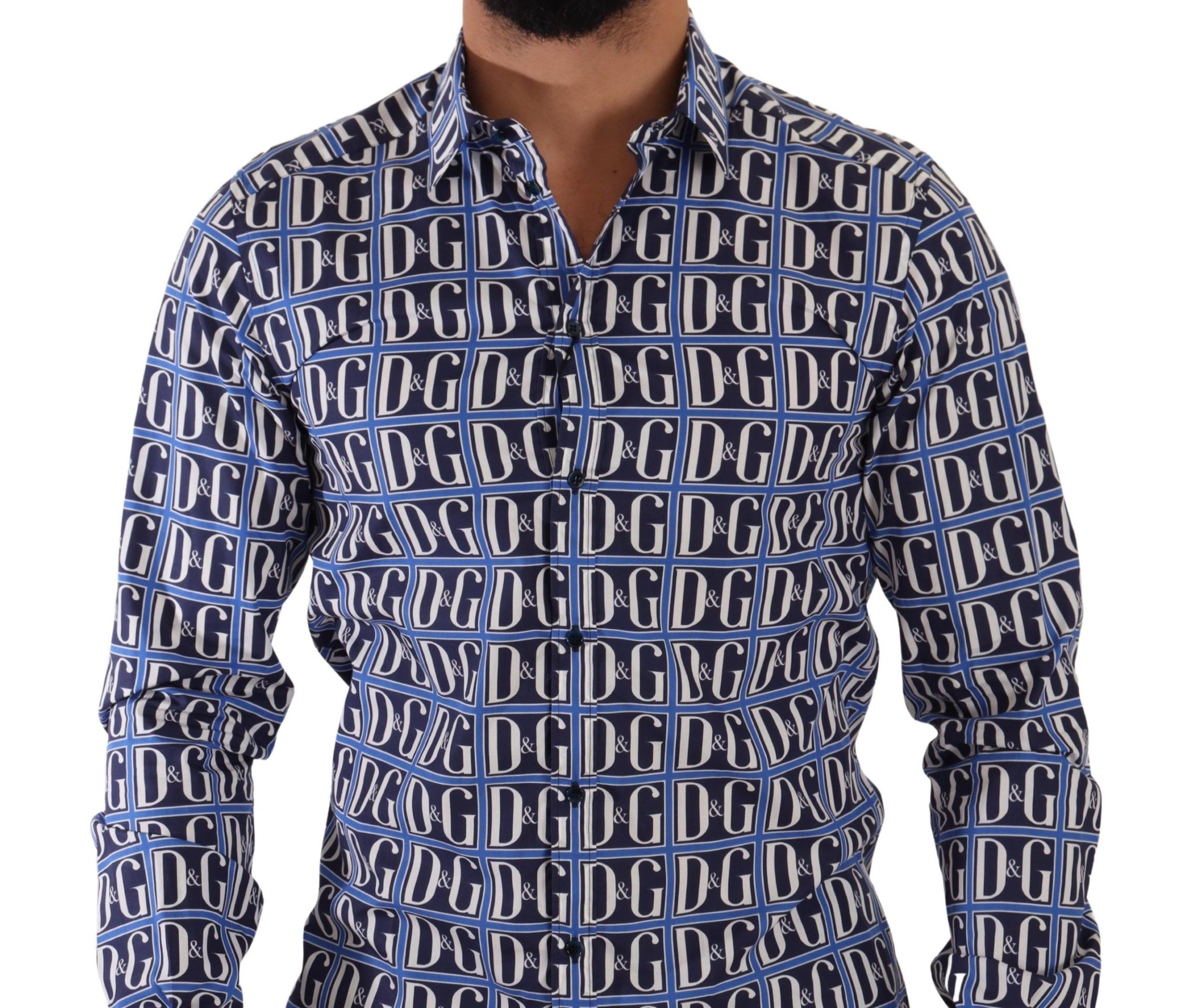 Blue shirt with white letters