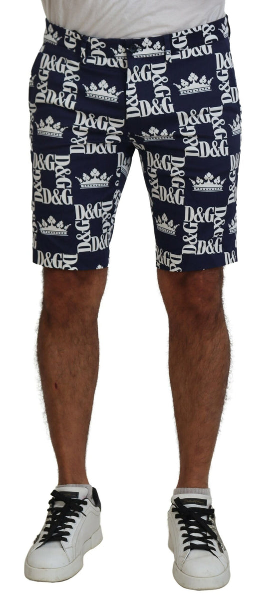 Man wearing blue shorts with white logo