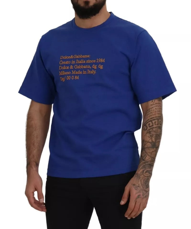 Blue crewneck t-shirt with logo print on front
