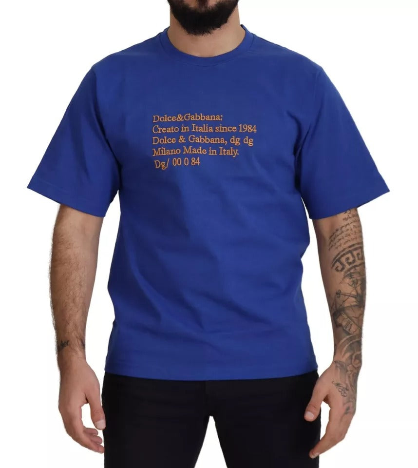 Blue crewneck t-shirt with logo print on front