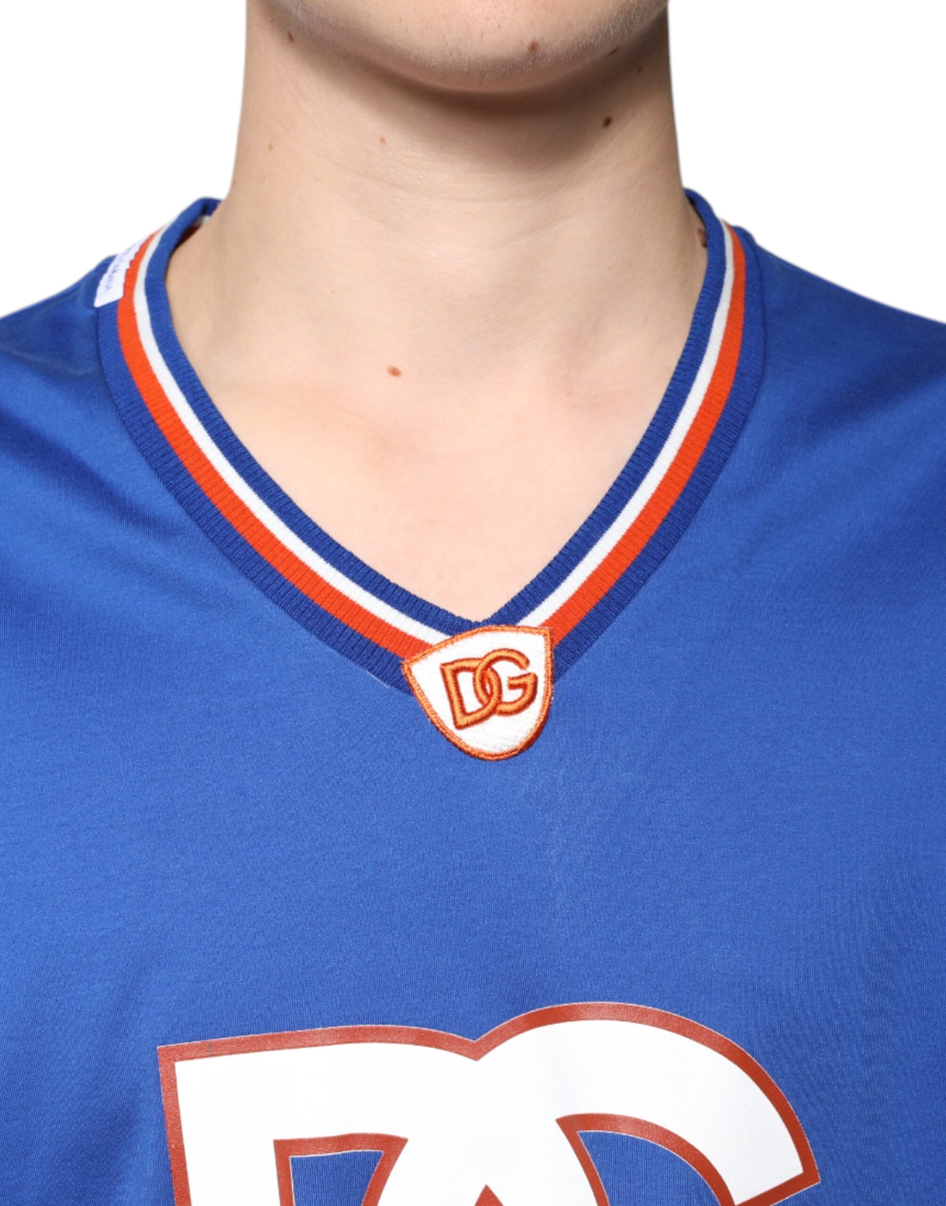 Blue jersey with red lettering