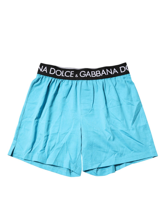 Blue boxer shorts with white brand names
