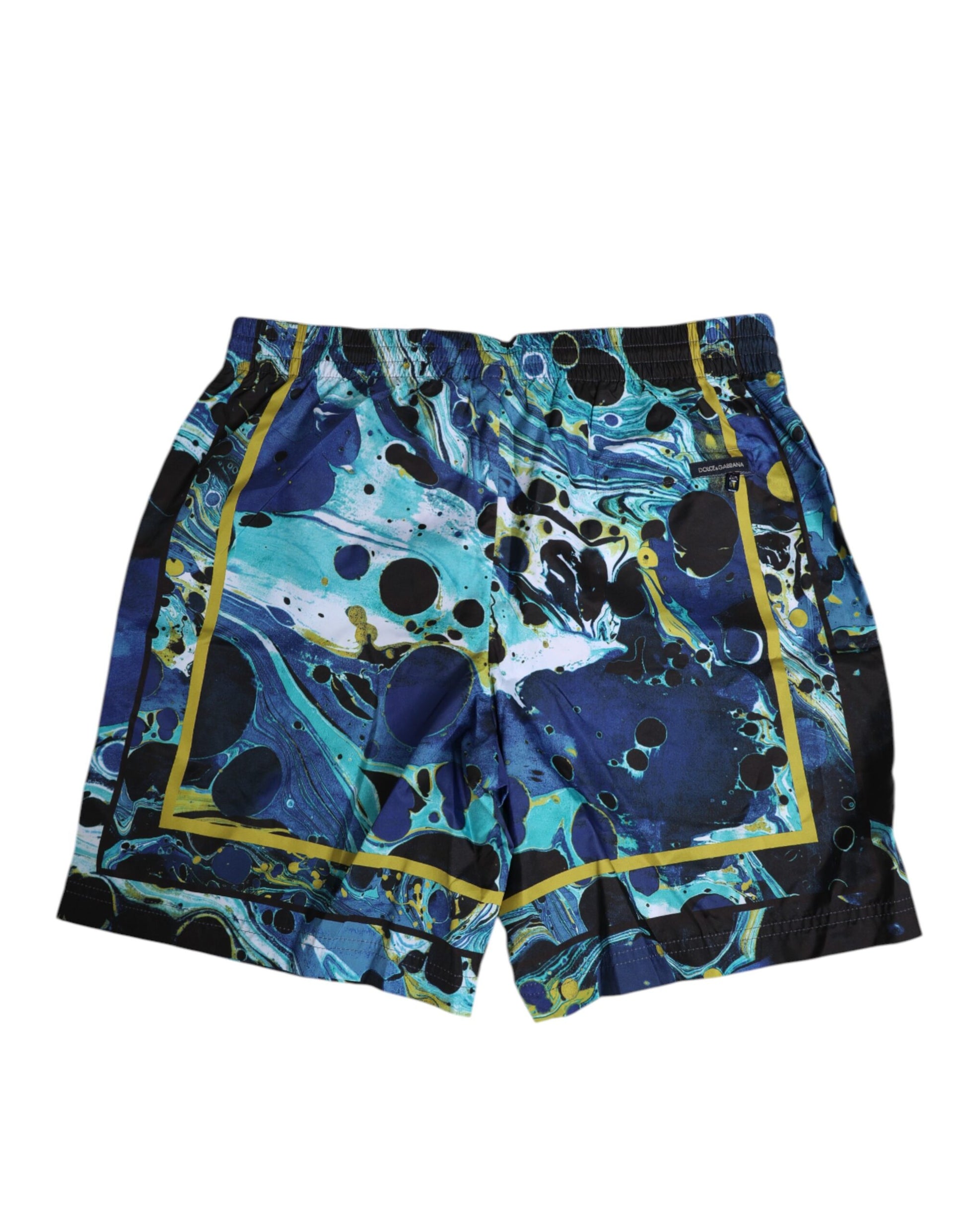 Blue shorts with yellow trim