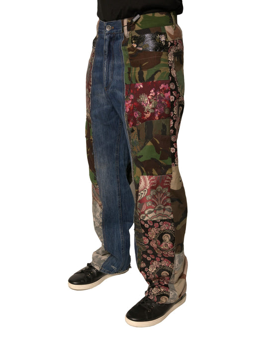 Camouflage print pants with floral pattern on legs