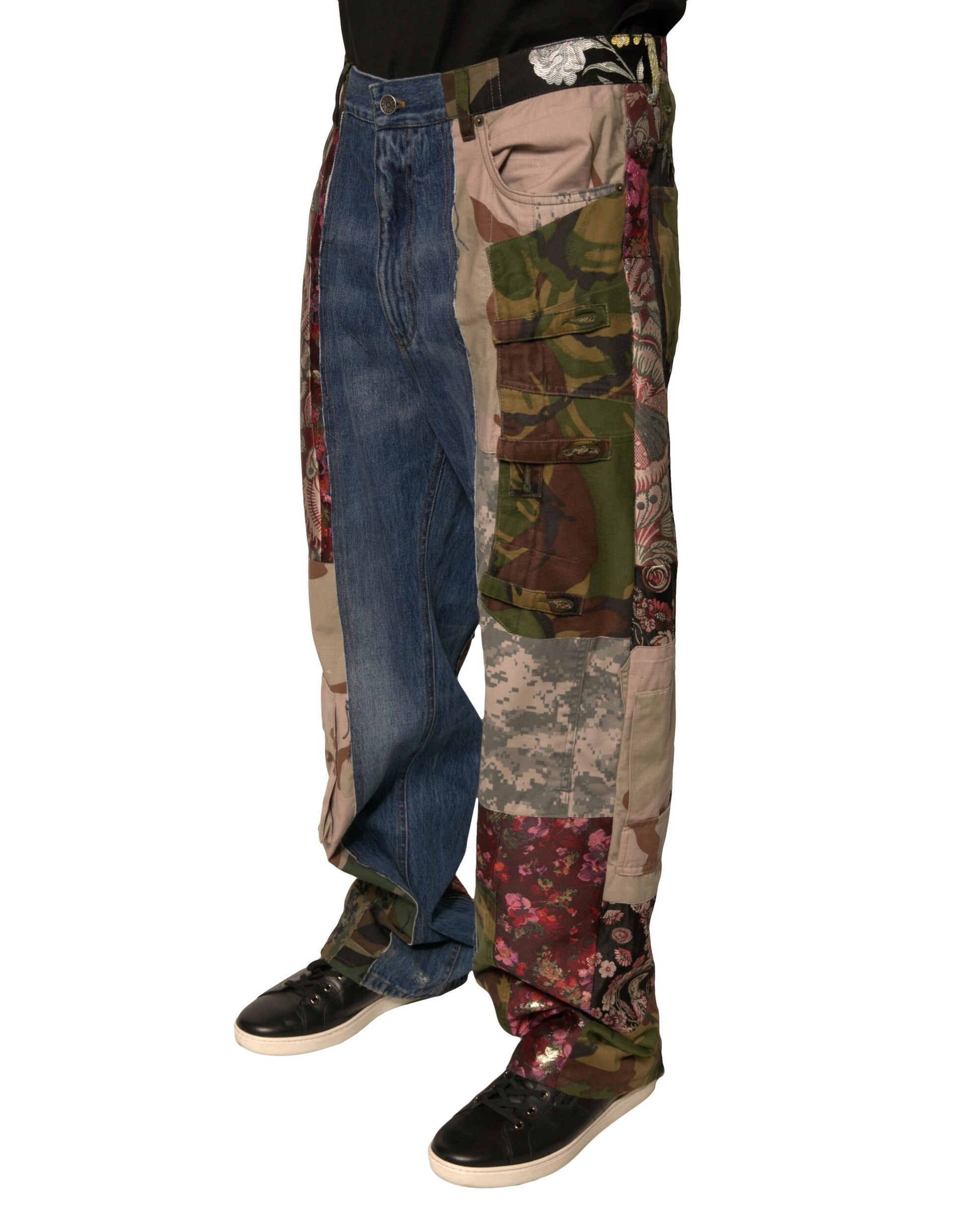 Camouflage pants with floral pattern on legs