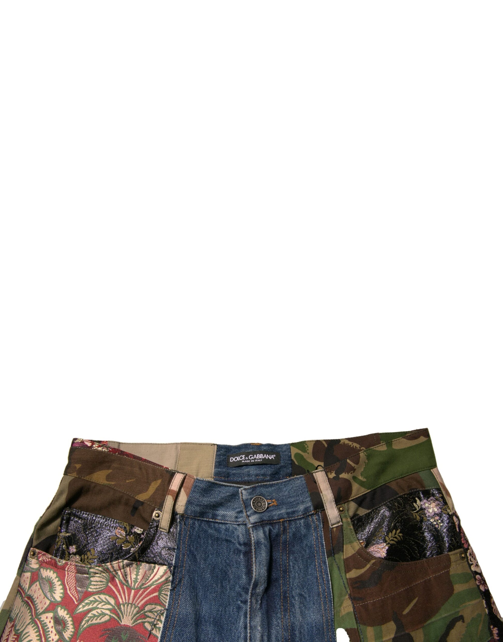 Pair of jeans with patchwork design on front