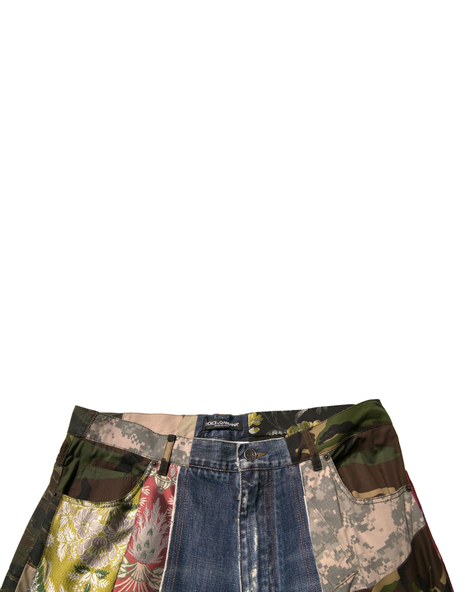 Shorts made from denim fabric with patchwork design
