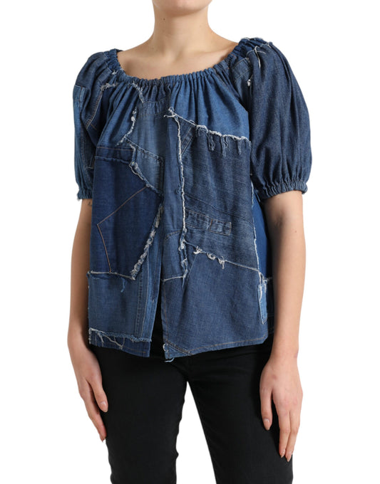 Denim jacket with distressed design on woman's torso