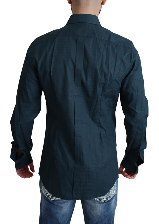 Dark blue men's dress shirt with placket detailing