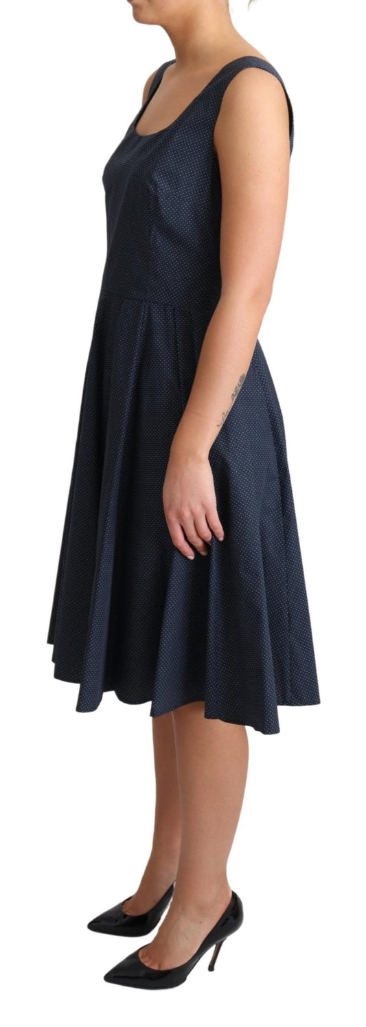 A-line dress with polka dots, cotton fabric, blue color, from the brand Dolce & Gabbana