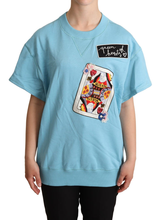 Blue sweatshirt with floral design on front