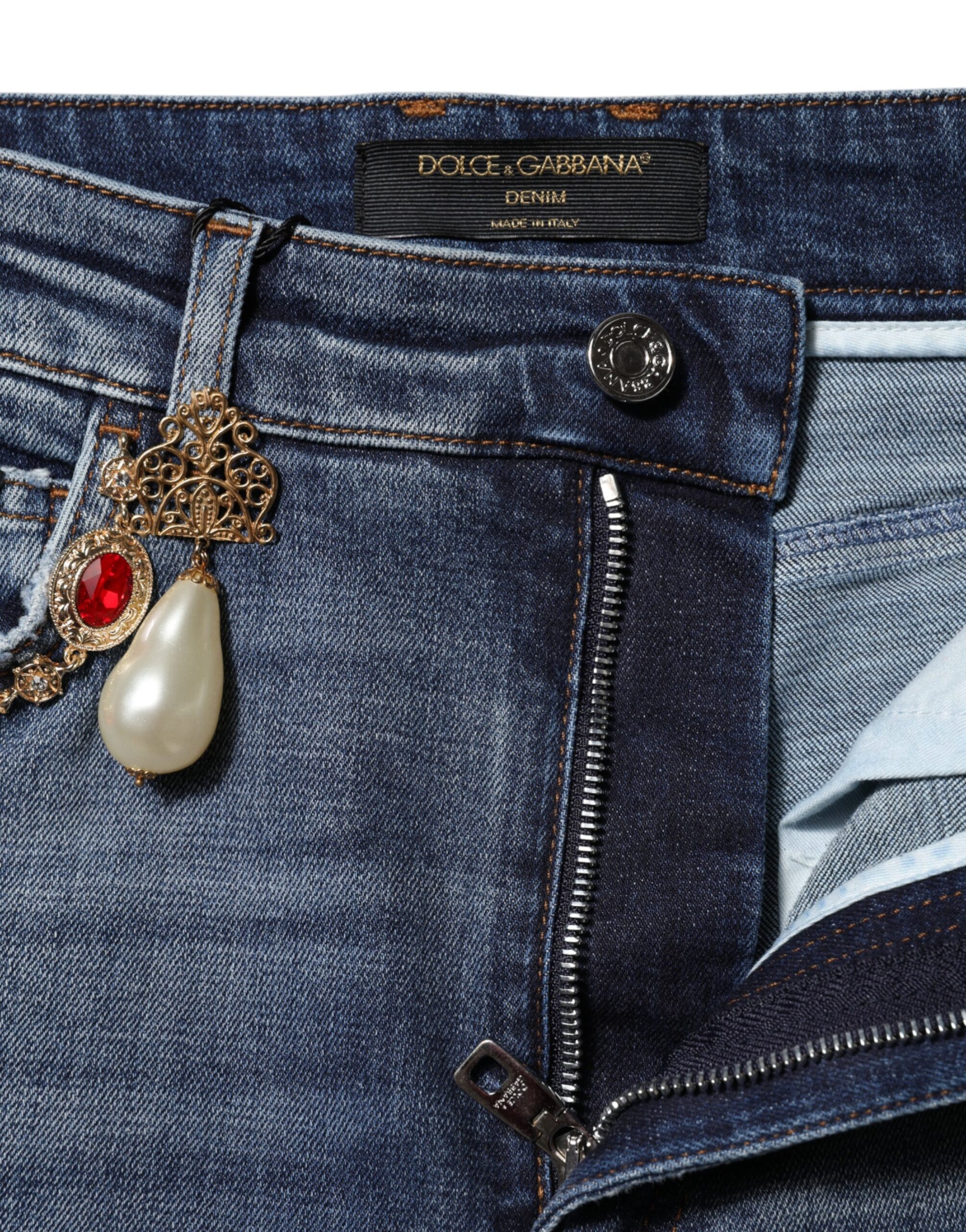 Blue jeans with zipper on left side