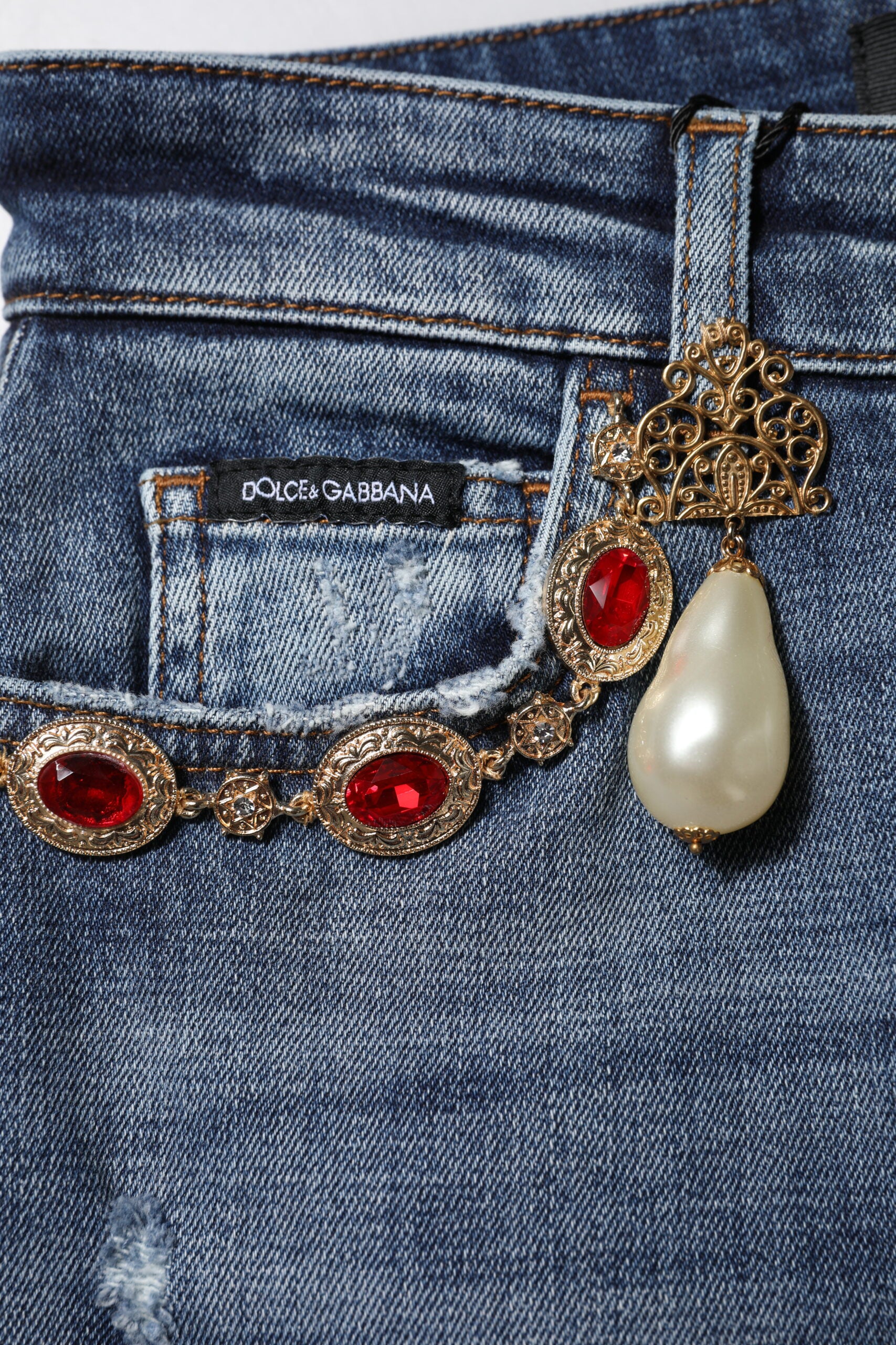 Jewelry on denim jeans