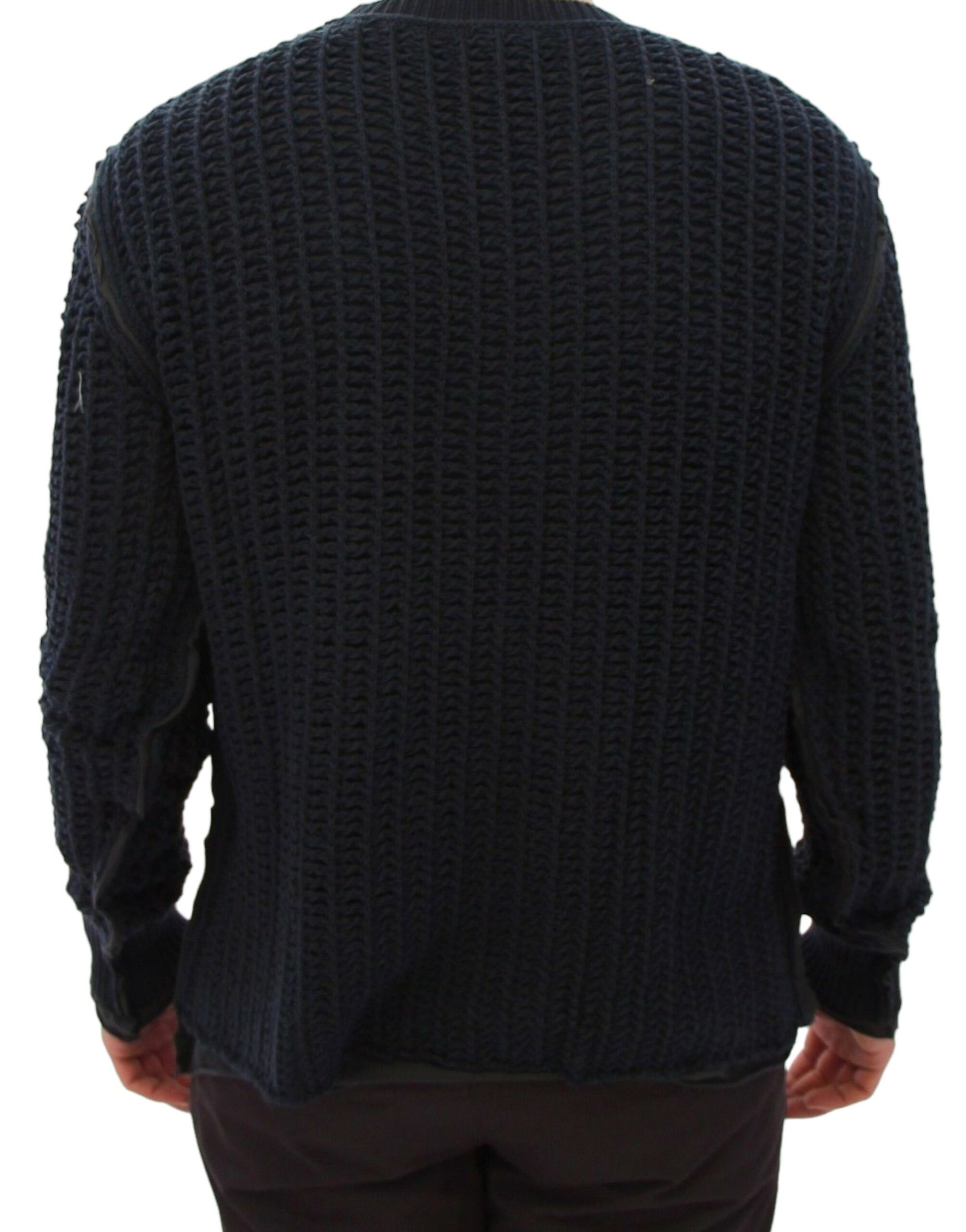 Black knit sweater with ribbed cuffs and hem