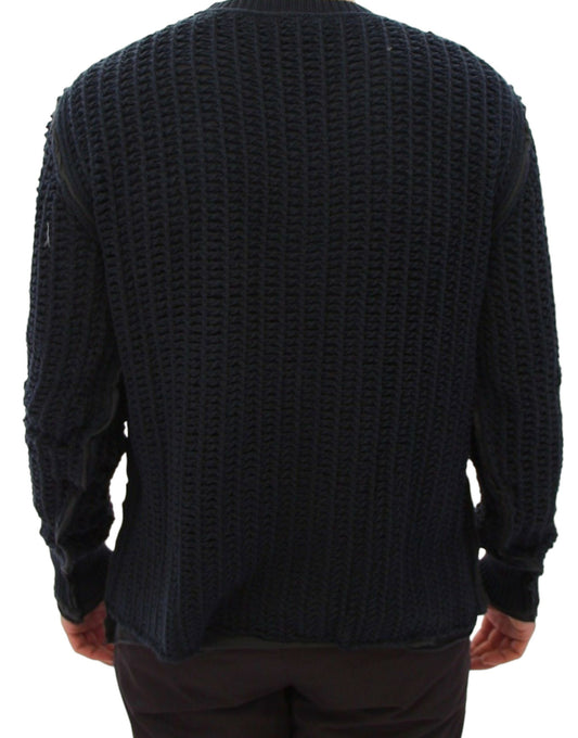 Black knit sweater with ribbed cuffs and hem